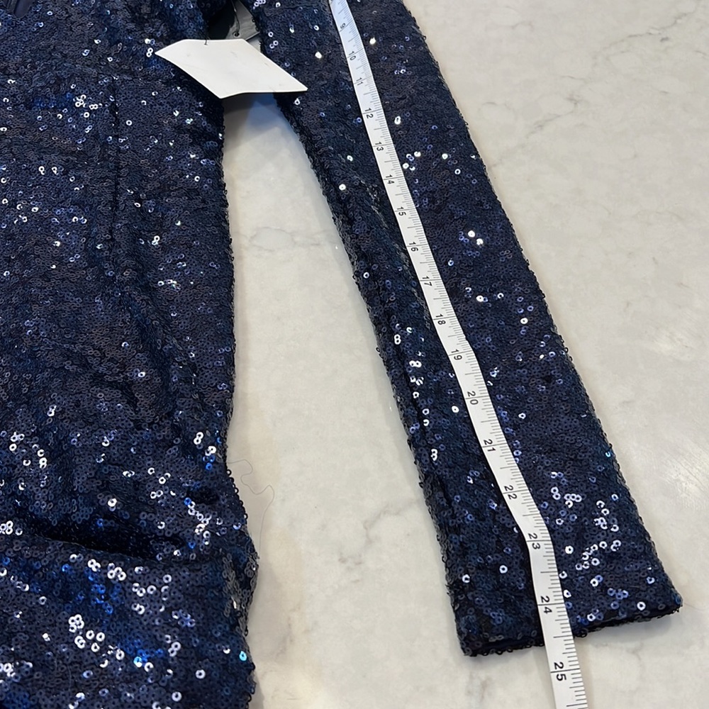 Lulu's Navy Sequin Long Sleeve V-Neck Prom Dress - Picture 8 of 9